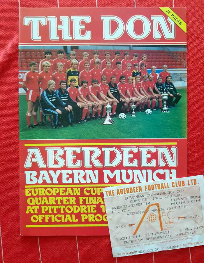 Aberdeen 3 v 2 Bayern Munich 16 Mar 1983, programme